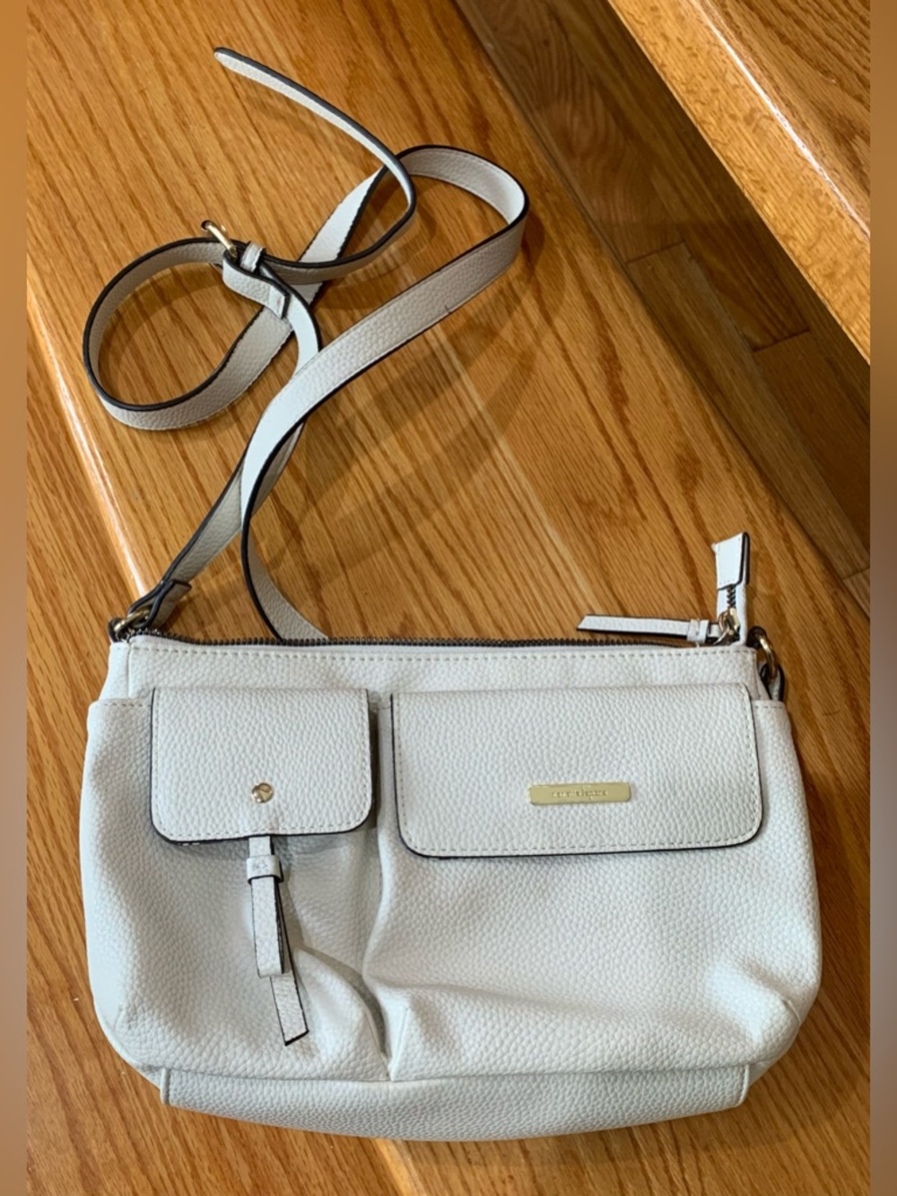 Nanette Lepore Cream Pebbled Crossbody with Front Flap Pockets